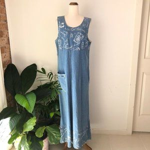 Vintage 9s Jag Denim Maxi Dress Size 6 